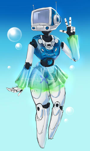 Robot based on the frutiger aero aesthetic