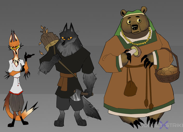 Lineup of three woodland critters